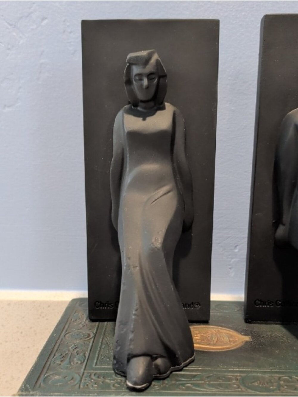 Chris Collicott Bookends Pair Man Woman Sculpture Black Art Deco Cubist Realism - Picture 7 of 16